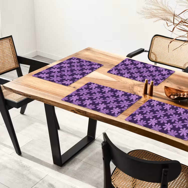 Placemat - 6 stuks - Paars - Botanisch - Bloemen - Retro - Patroon — 5