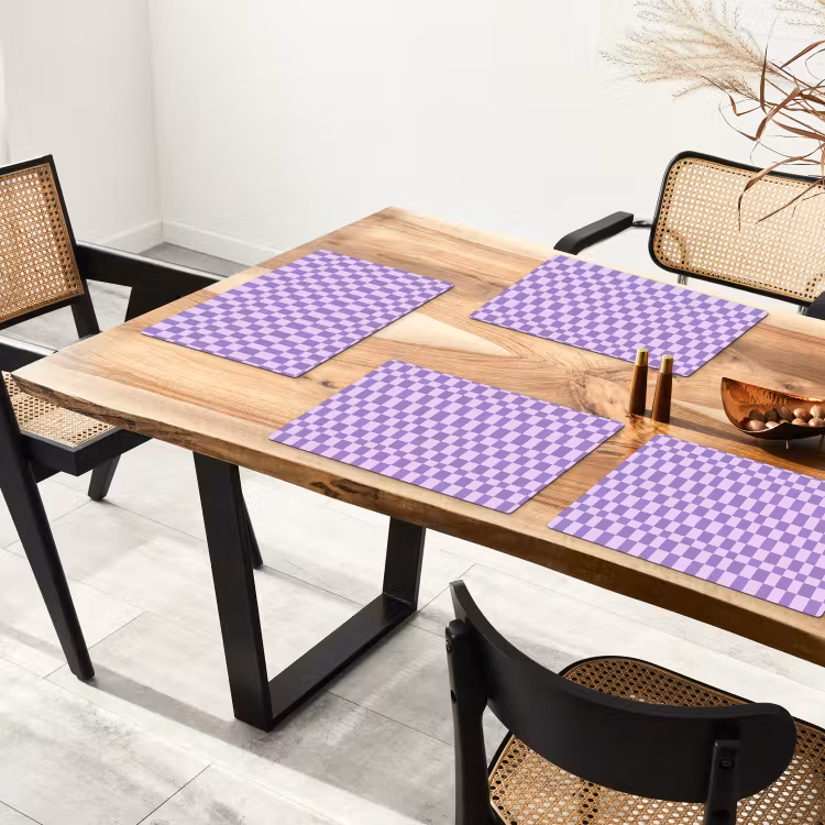 Placemat - 6 stuks - Paars - Geometrisch - Dambord - Blokken - Patroon — 5