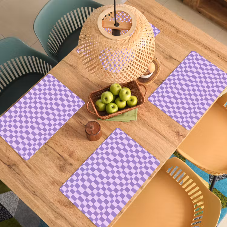 Placemat - 6 stuks - Paars - Geometrisch - Dambord - Blokken - Patroon — 6