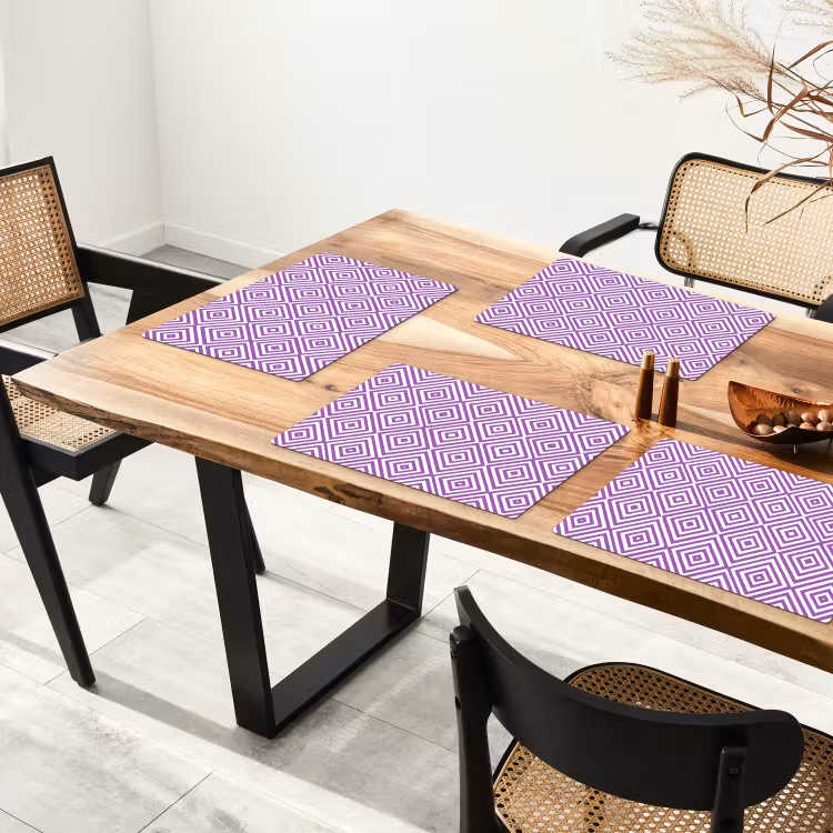 Placemat - 6 stuks - Paars - Geometrisch - Ruiten - Concentrisch - Patroon — 5