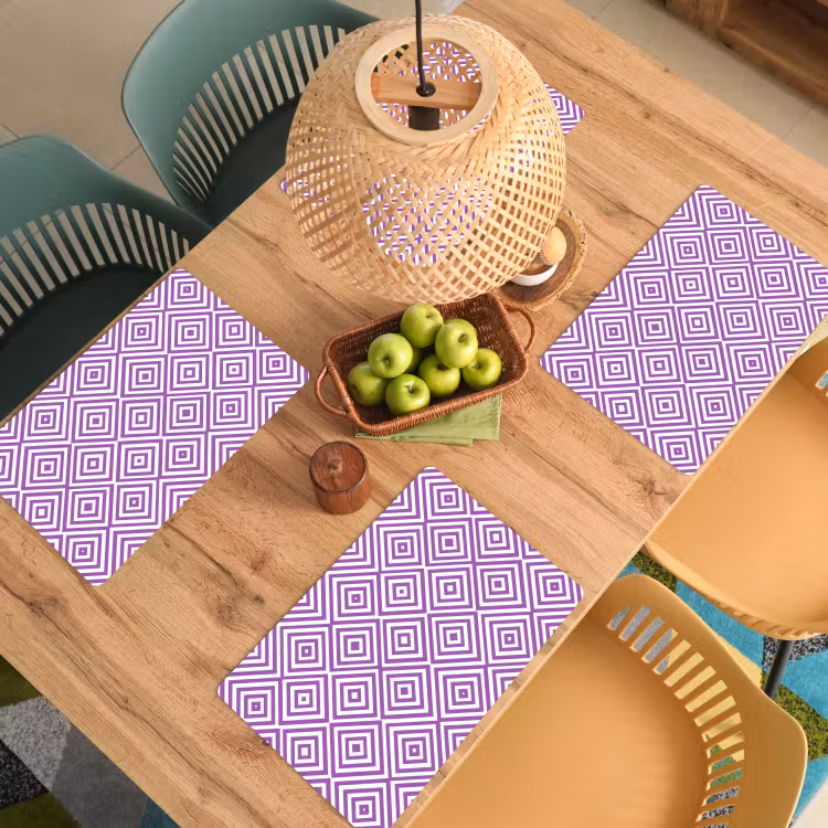 Placemat - 6 stuks - Paars - Geometrisch - Ruiten - Concentrisch - Patroon — 6