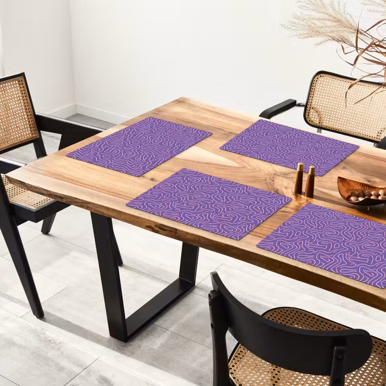Placemat - 6 stuks - Paars - Roze - Abstract - Lijnen - Doolhof - Patroon — 5