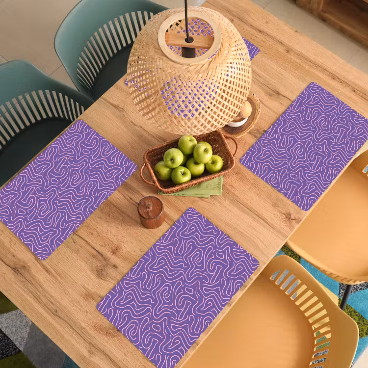 Placemat - 6 stuks - Paars - Roze - Abstract - Lijnen - Doolhof - Patroon — 6