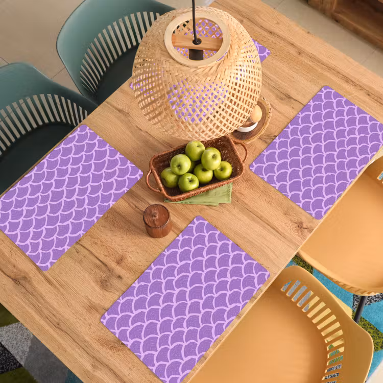 Placemat - 6 stuks - Paars - Schubber - Schelpen - Handgetekend - Patroon — 6