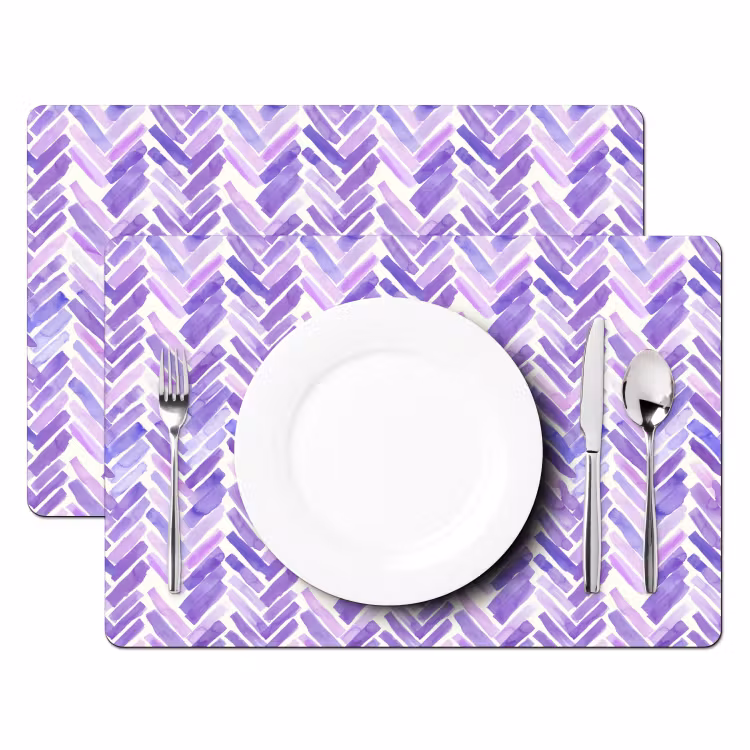 Placemat - 6 stuks - Paars - Visgraat - Aquarel - Penseelstreken - Patroon — 2