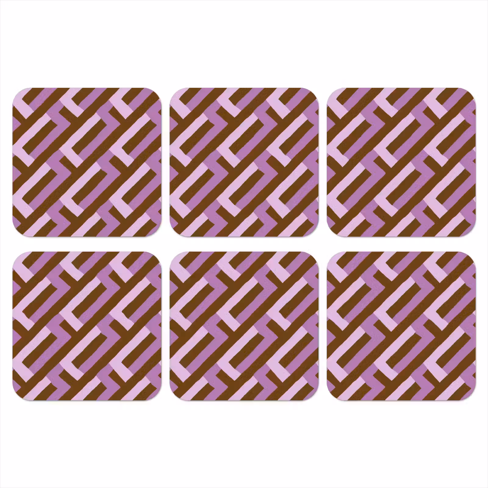 Onderzetter - Bruin - Roze - Geometrisch - Meander - Patroon — 1