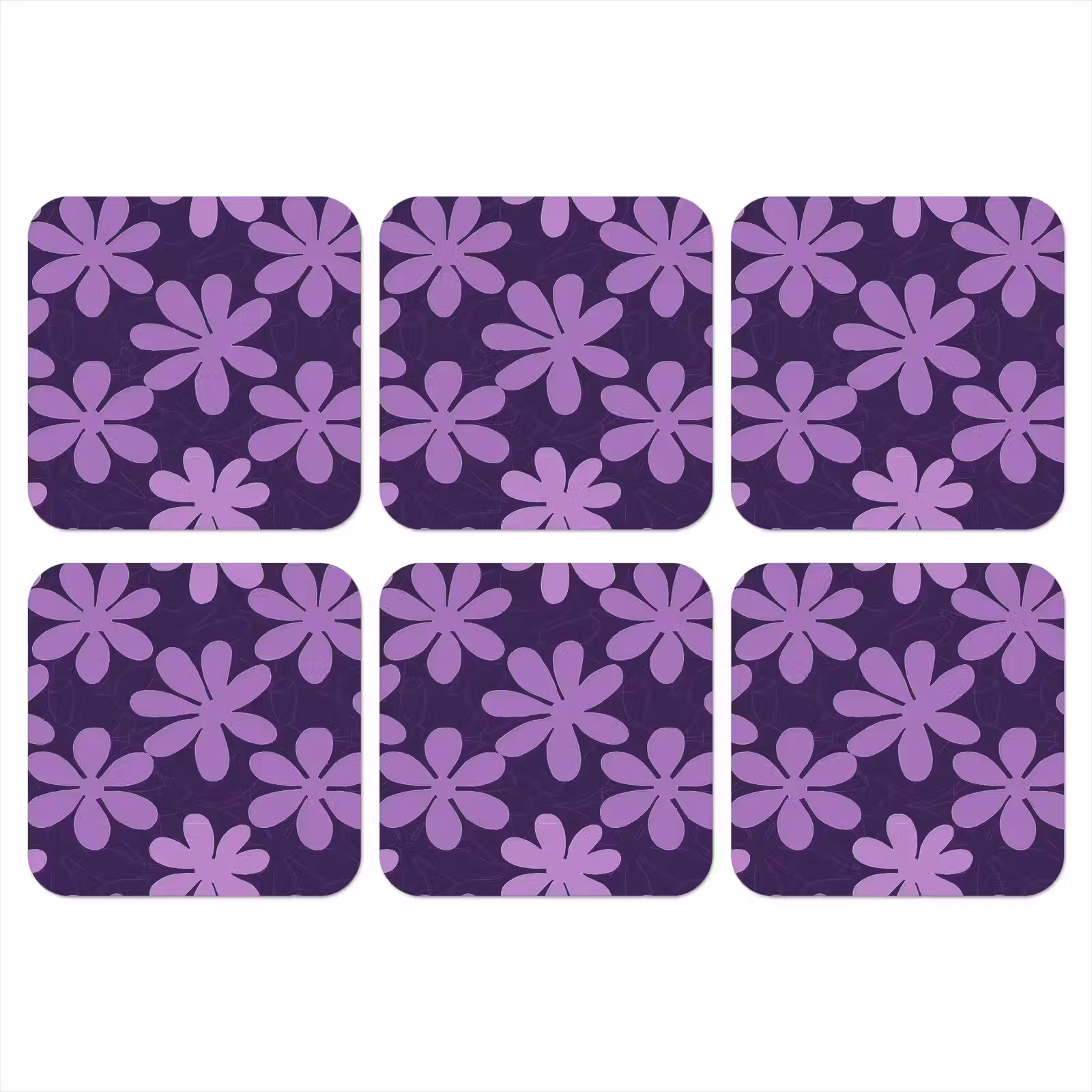 Onderzetter - Paars - Botanisch - Bloemen - Retro - Patroon — 1