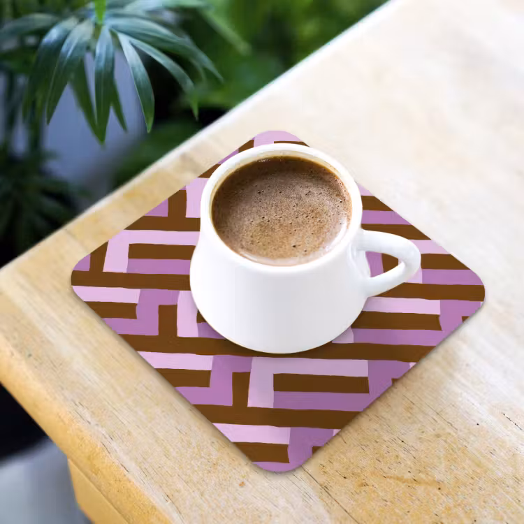 Onderzetter - Bruin - Roze - Geometrisch - Meander - Patroon — 3