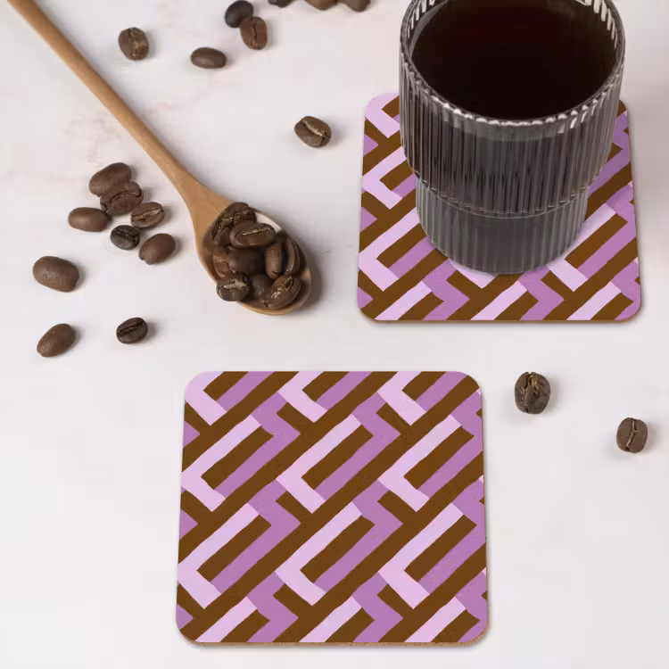Onderzetter - Bruin - Roze - Geometrisch - Meander - Patroon — 4