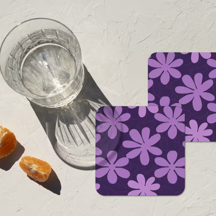 Onderzetter - Paars - Botanisch - Bloemen - Retro - Patroon — 2