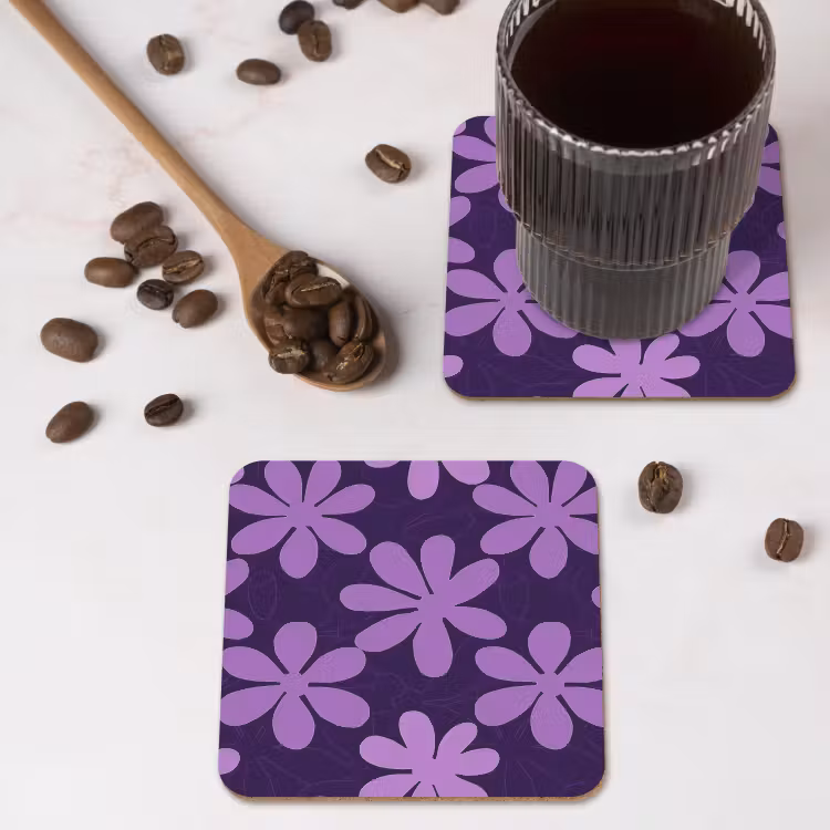 Onderzetter - Paars - Botanisch - Bloemen - Retro - Patroon — 4