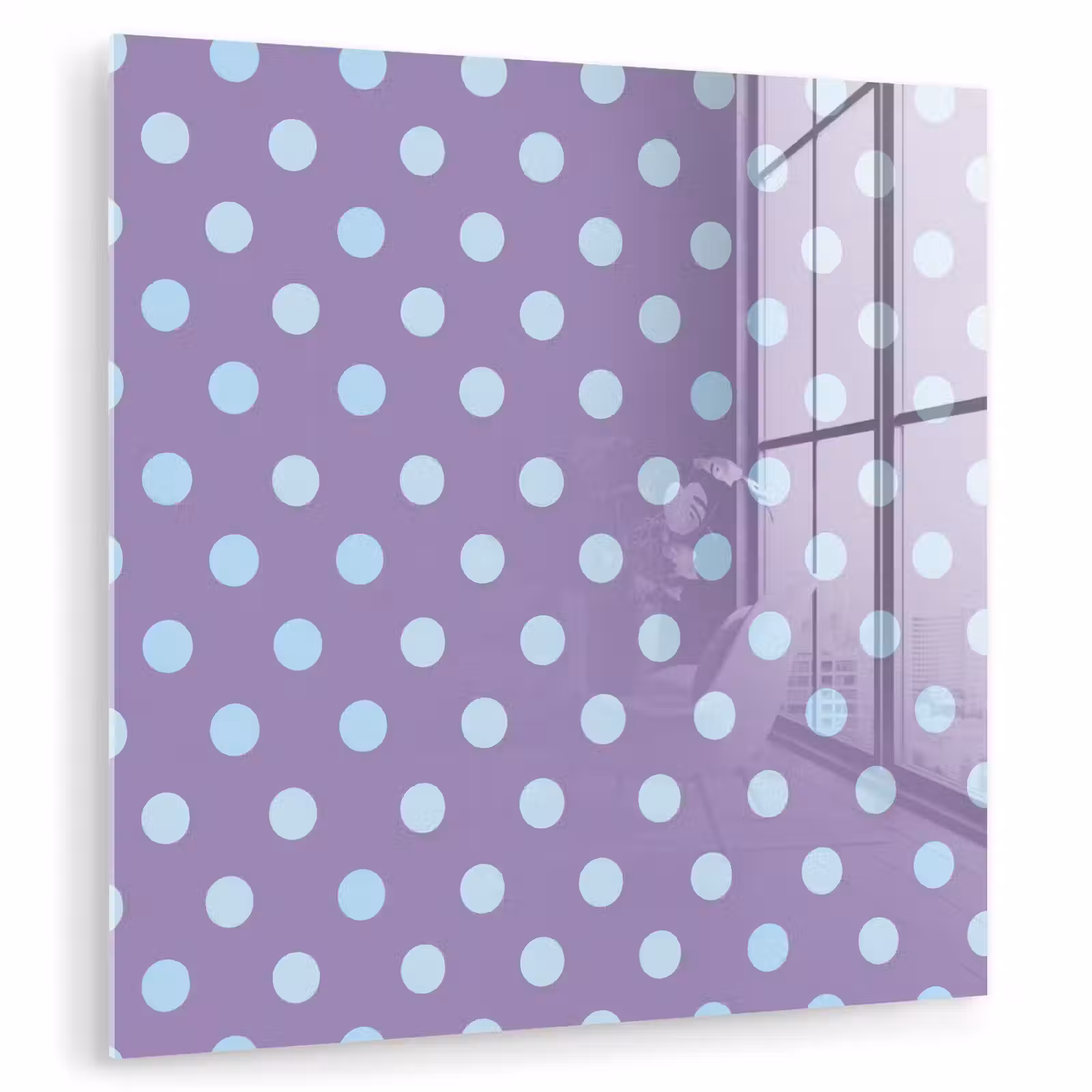 Glas schilderij - Paars - Blauw - Geometrisch - Stippen - Polka Dot - Patroon — 1