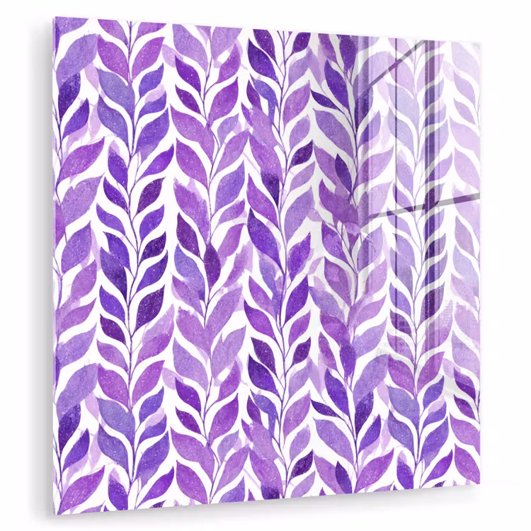 Glas schilderij - Paars - Botanisch - Bladeren - Aquarel - Takken - Patroon — 1