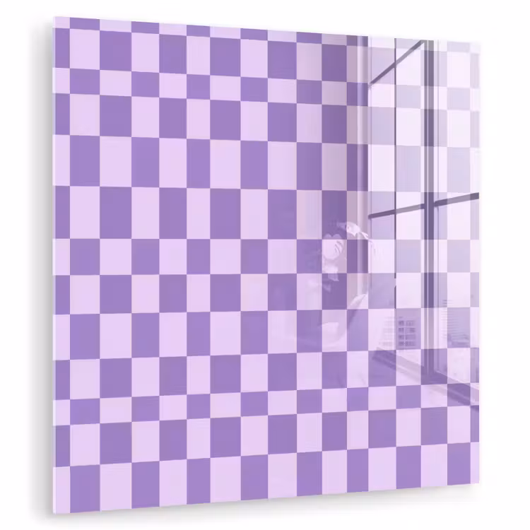 Glas schilderij - Paars - Geometrisch - Dambord - Blokken - Patroon — 1