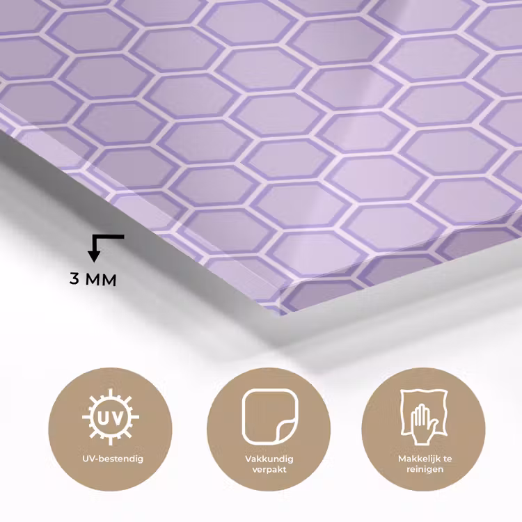 Glas schilderij - Paars - Geometrisch - Honeycomb - Bijenraat - Patroon — 3