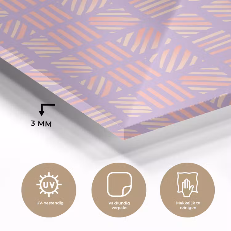 Glas schilderij - Paars - Roze - Geometrisch - Strepen - Blokken - Patroon — 3