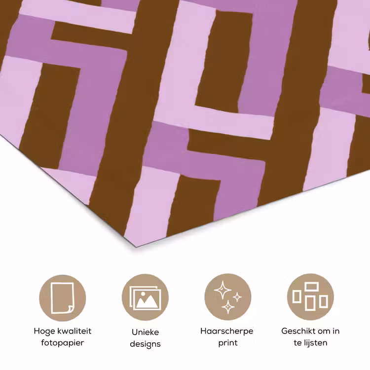 Poster - Bruin - Roze - Geometrisch - Meander - Patroon — 5