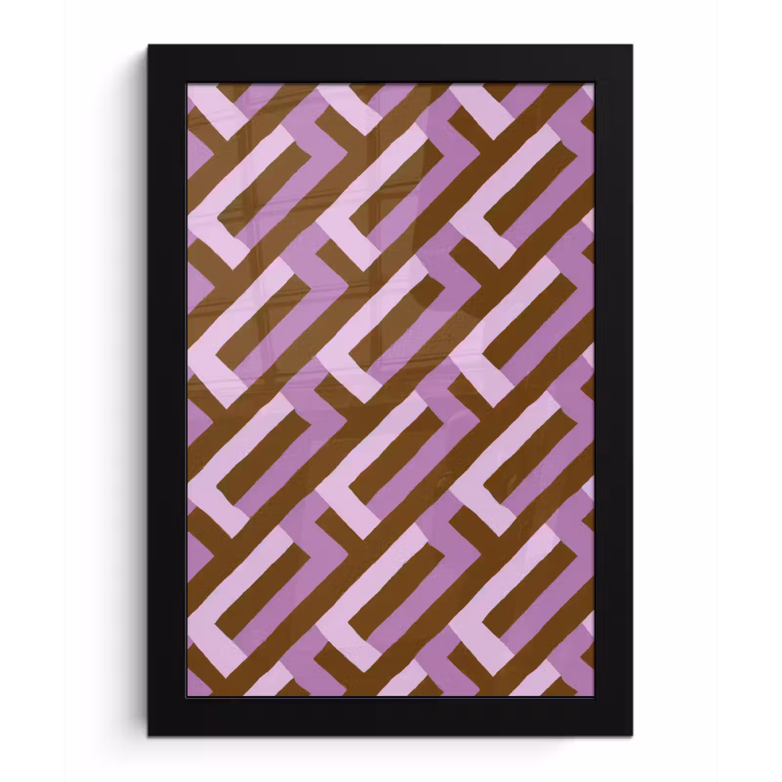 Poster met lijst - Bruin - Roze - Geometrisch - Meander - Patroon — 1
