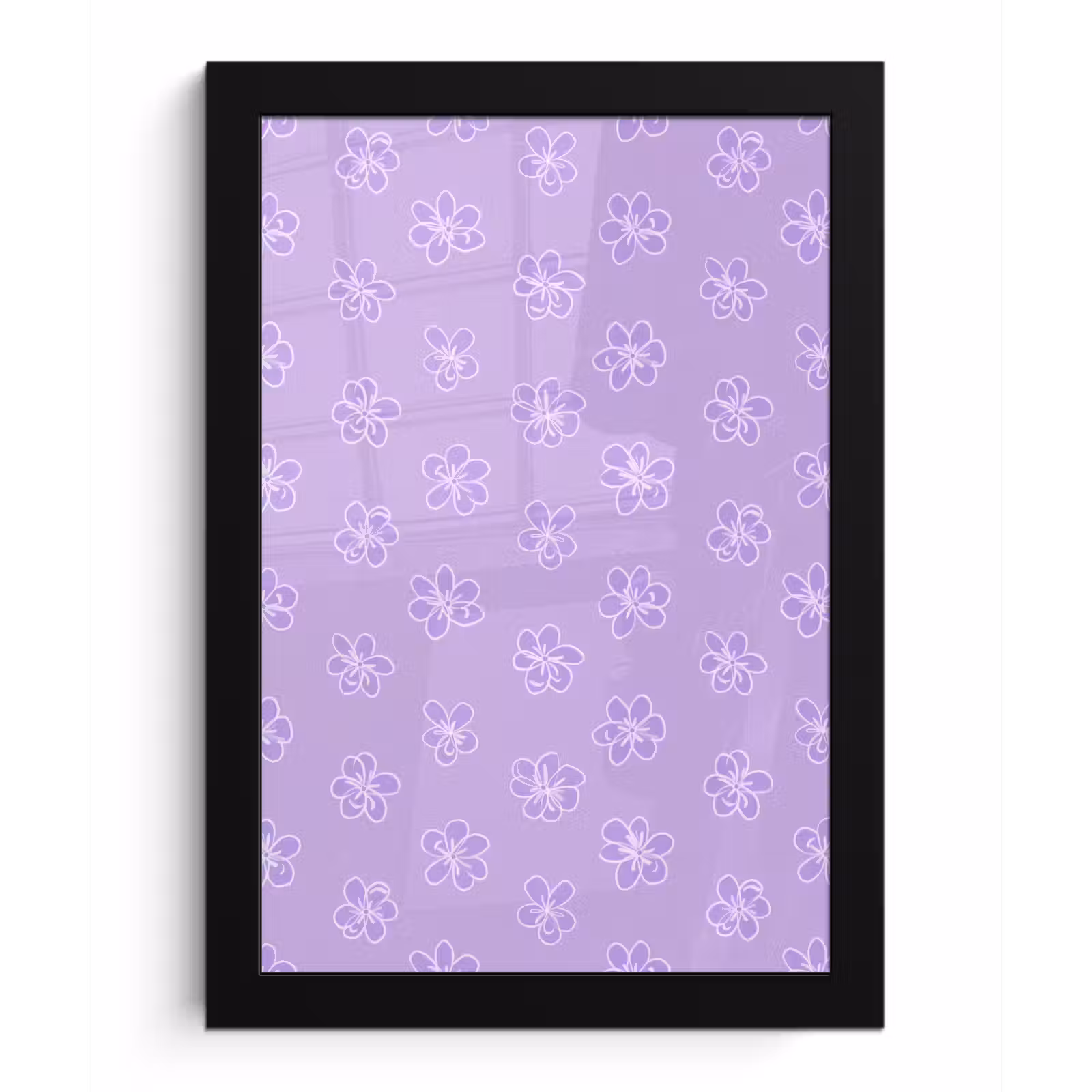 Poster met lijst - Lila - Botanisch - Bloemen - Handgetekend - Patroon — 1
