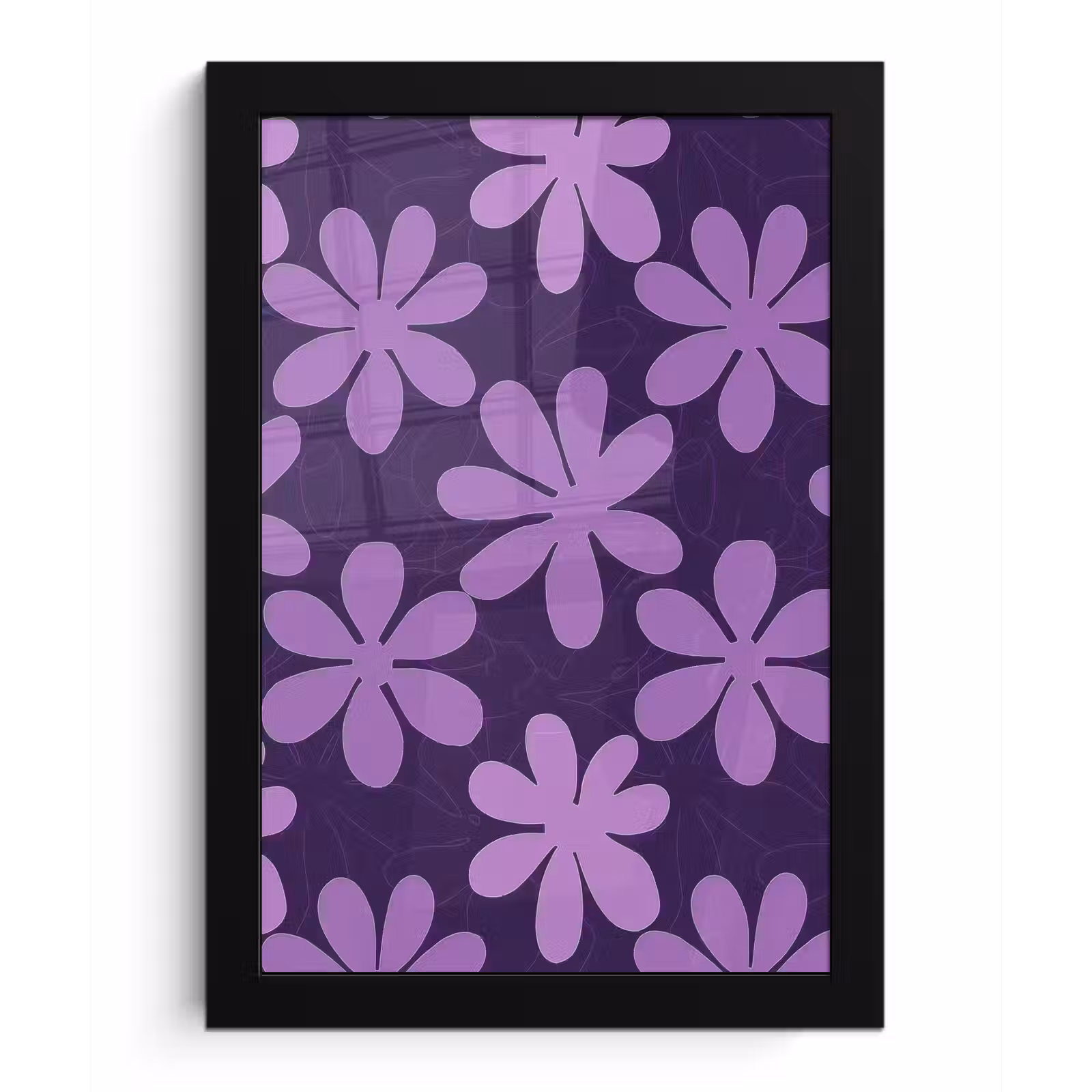 Poster met lijst - Paars - Botanisch - Bloemen - Retro - Patroon — 1