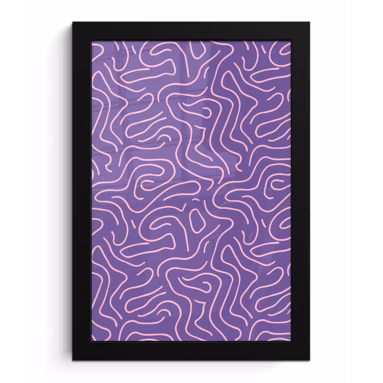 Poster met lijst - Paars - Roze - Abstract - Lijnen - Doolhof - Patroon — 1