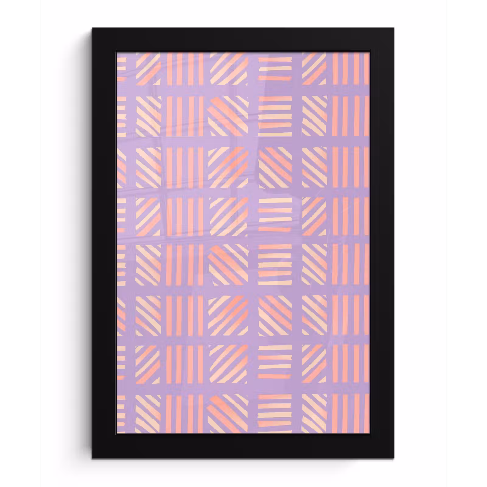 Poster met lijst - Paars - Roze - Geometrisch - Strepen - Blokken - Patroon — 1
