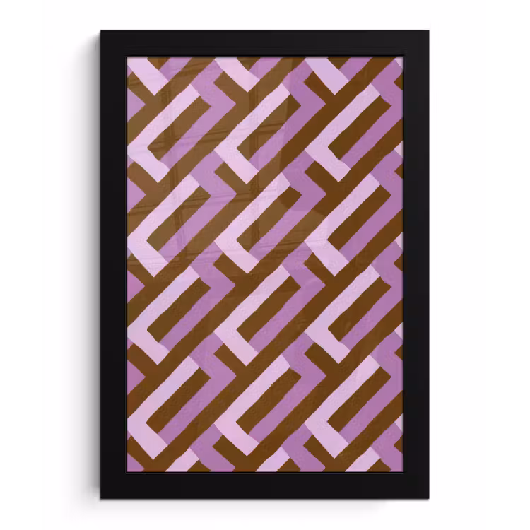 Poster met lijst - Bruin - Roze - Geometrisch - Meander - Patroon — 1