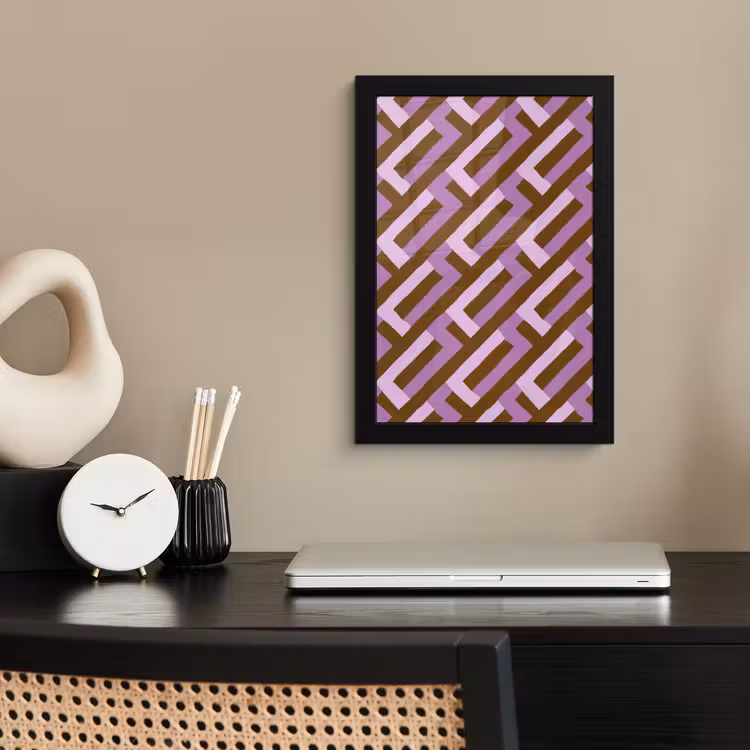 Poster met lijst - Bruin - Roze - Geometrisch - Meander - Patroon — 3