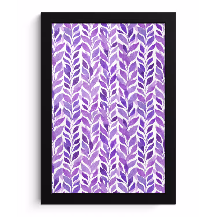 Poster met lijst - Paars - Botanisch - Bladeren - Aquarel - Takken - Patroon — 1