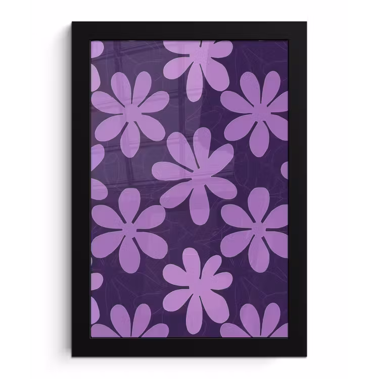 Poster met lijst - Paars - Botanisch - Bloemen - Retro - Patroon — 1
