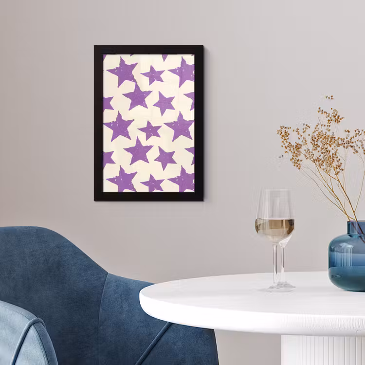 Poster met lijst - Paars - Geometrisch - Sterren - Stempel - Patroon — 2