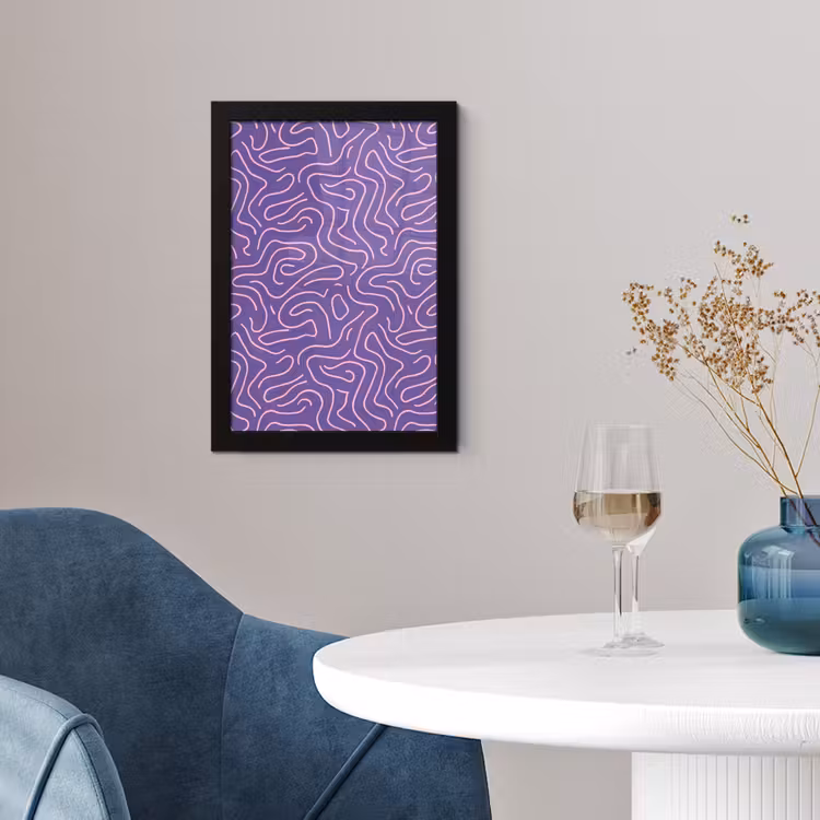 Poster met lijst - Paars - Roze - Abstract - Lijnen - Doolhof - Patroon — 2
