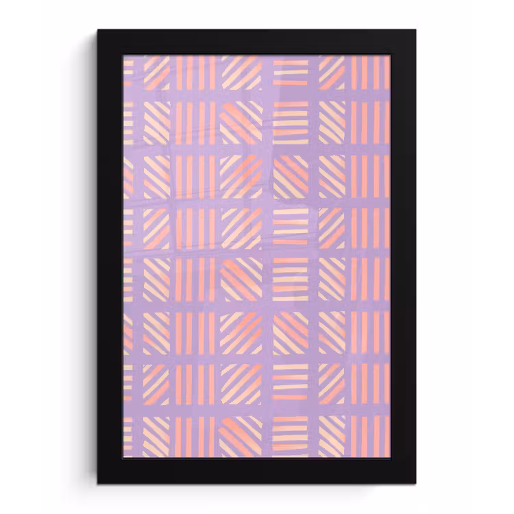 Poster met lijst - Paars - Roze - Geometrisch - Strepen - Blokken - Patroon — 1