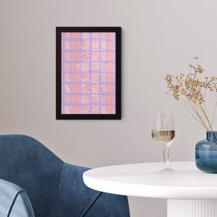 Poster met lijst - Paars - Roze - Geometrisch - Strepen - Blokken - Patroon — 2