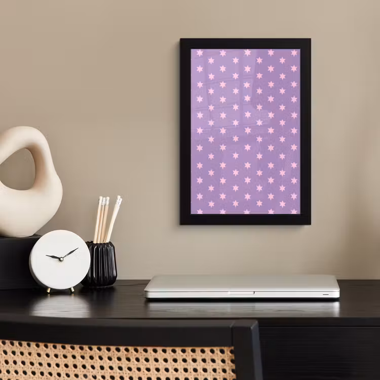 Poster met lijst - Paars - Roze - Sterren - Geometrisch - Patroon — 3