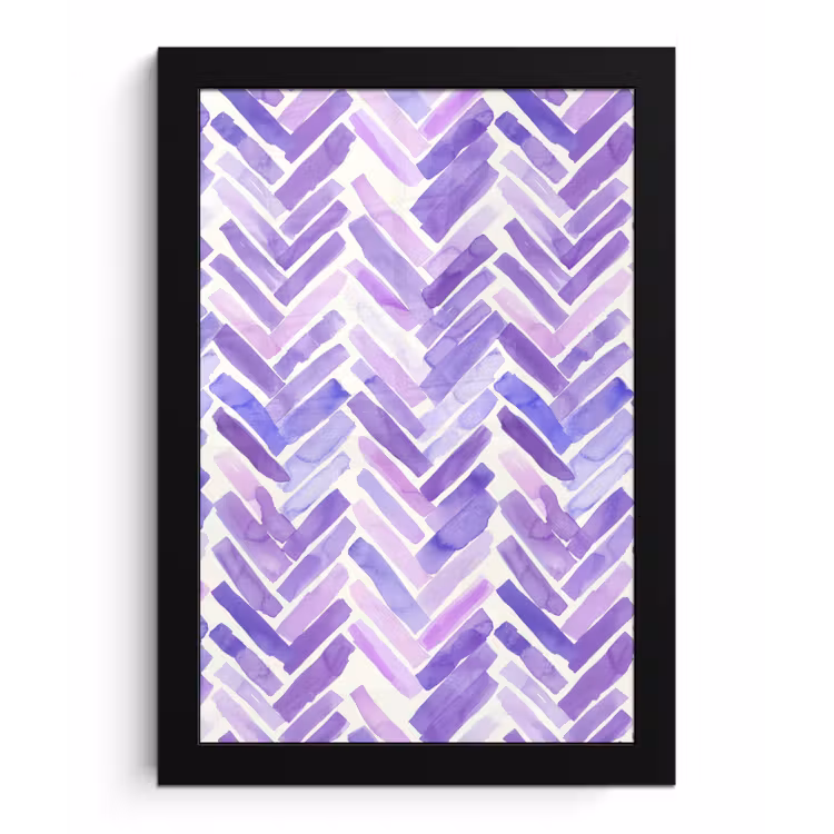Poster met lijst - Paars - Visgraat - Aquarel - Penseelstreken - Patroon — 1