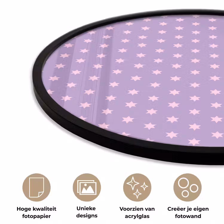Ronde fotolijst - Paars - Roze - Sterren - Geometrisch - Patroon — 2