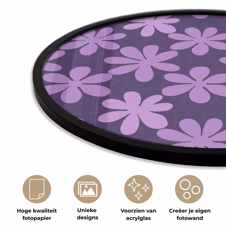 Ronde fotolijst - Paars - Botanisch - Bloemen - Retro - Patroon — 2