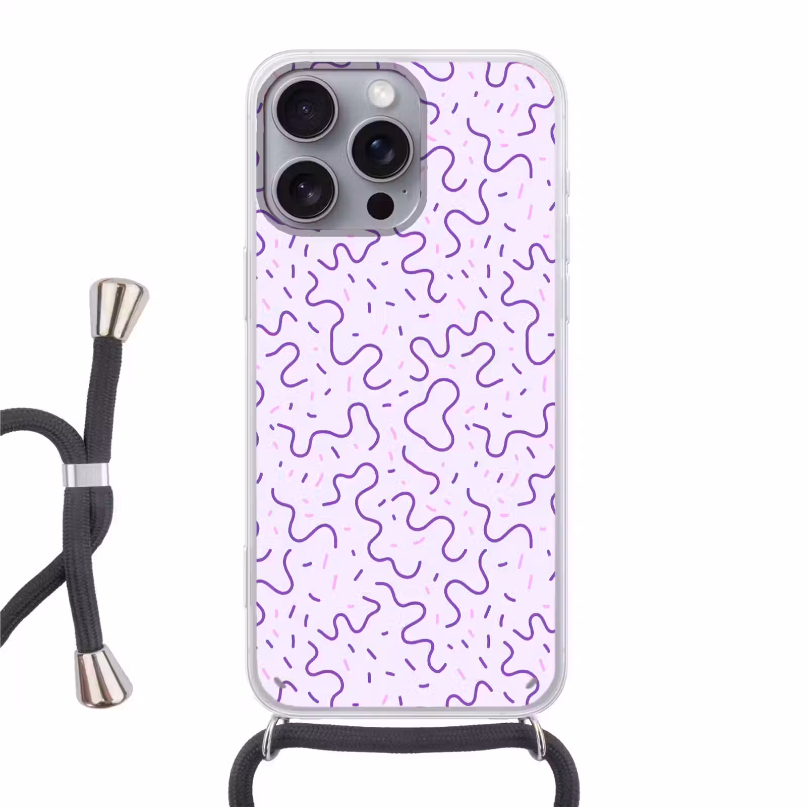 Telefoonhoesje met koord - Paars - Abstract - Memphis - Retro - Spikkels - Patroon — 1