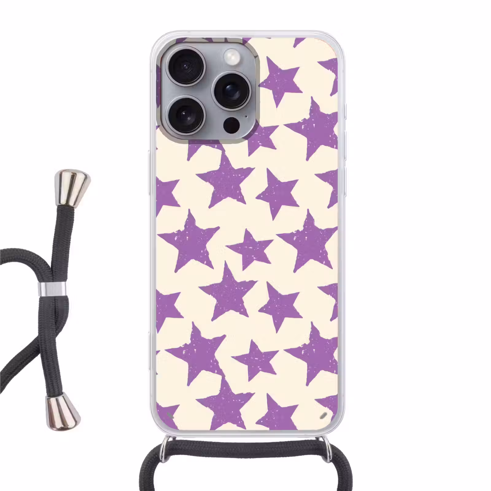 Telefoonhoesje met koord - Paars - Geometrisch - Sterren - Stempel - Patroon — 1