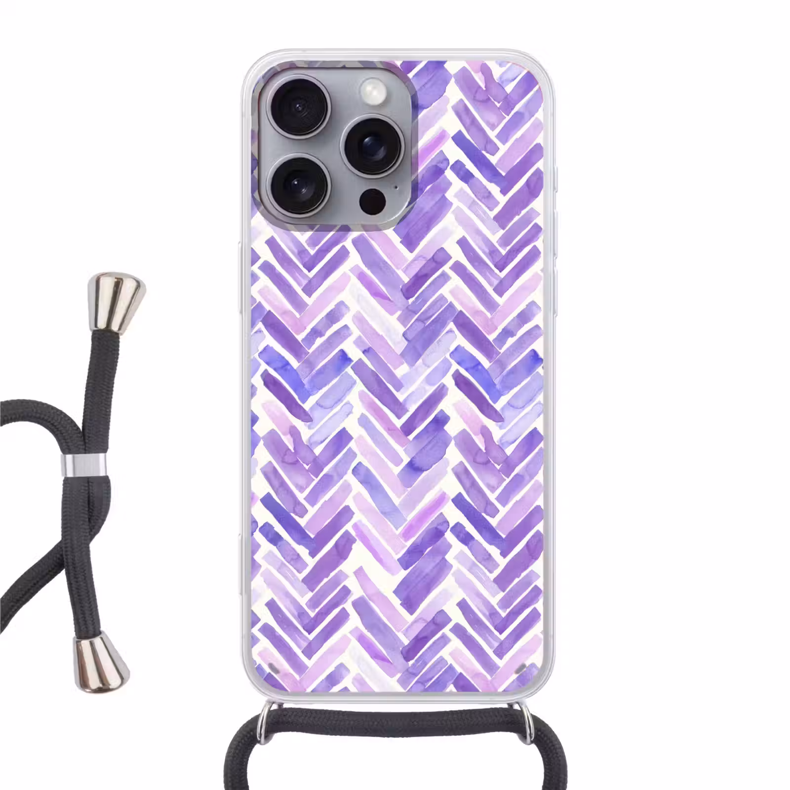 Telefoonhoesje met koord - Paars - Visgraat - Aquarel - Penseelstreken - Patroon — 1