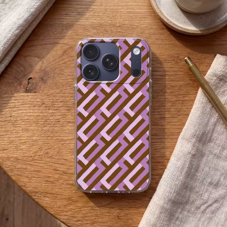 Telefoonhoesje - Bruin - Roze - Geometrisch - Meander - Patroon — 2