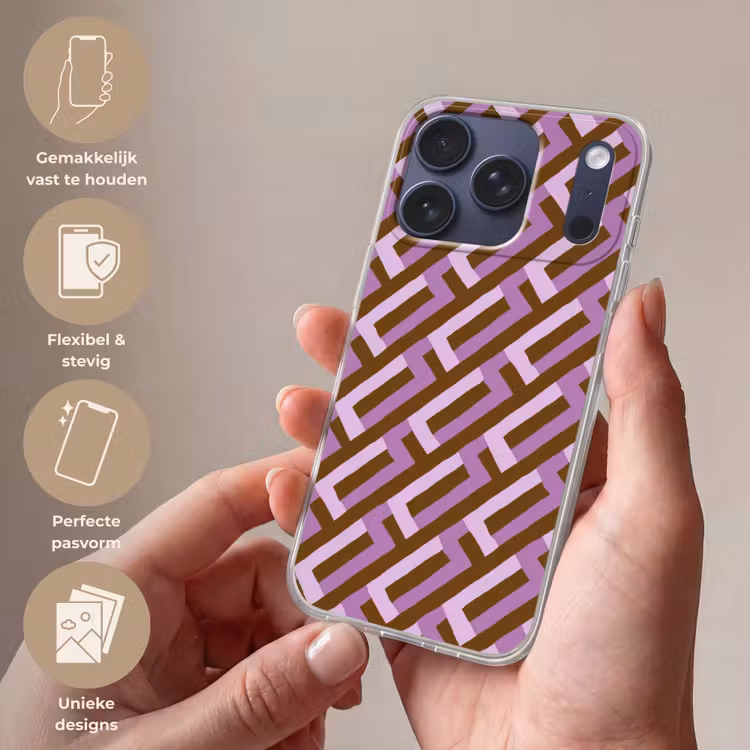 Telefoonhoesje - Bruin - Roze - Geometrisch - Meander - Patroon — 4