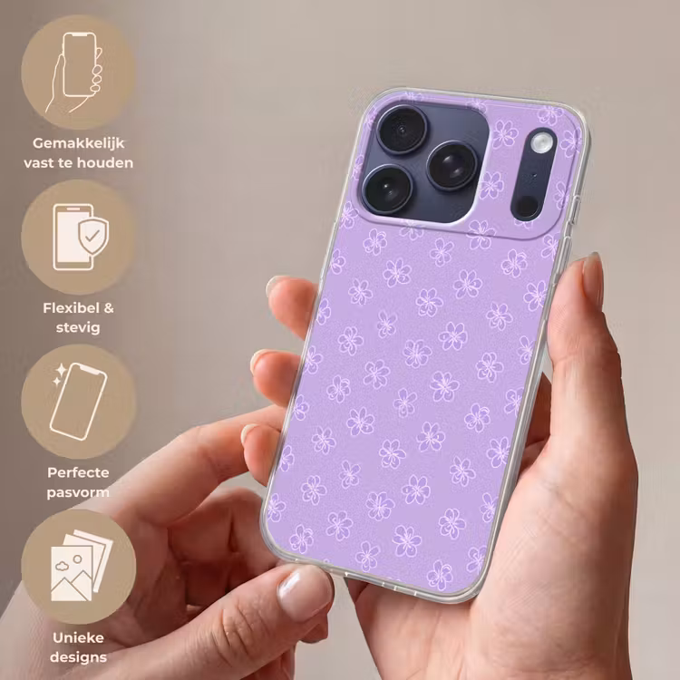 Telefoonhoesje - Lila - Botanisch - Bloemen - Handgetekend - Patroon — 4