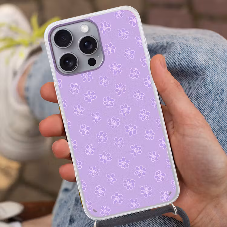 Telefoonhoesje met koord - Lila - Botanisch - Bloemen - Handgetekend - Patroon — 2