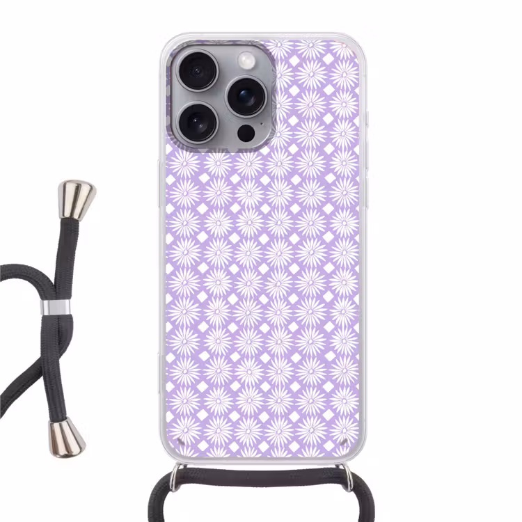 Telefoonhoesje met koord - Lila - Botanisch - Bloemen - Margrieten - Patroon — 1