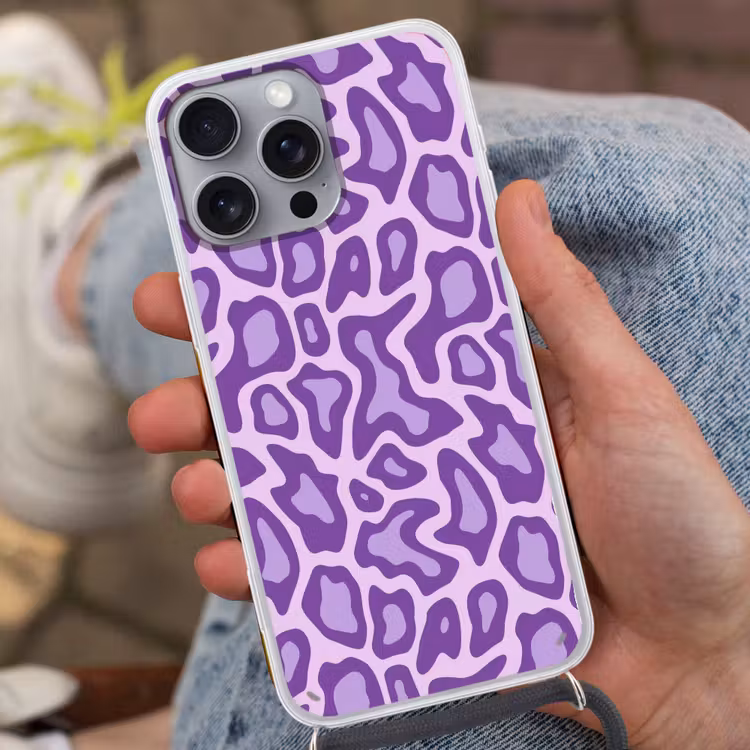 Telefoonhoesje met koord - Paars - Abstract - Luipaard - Vlekken - Groovy - Patroon — 2