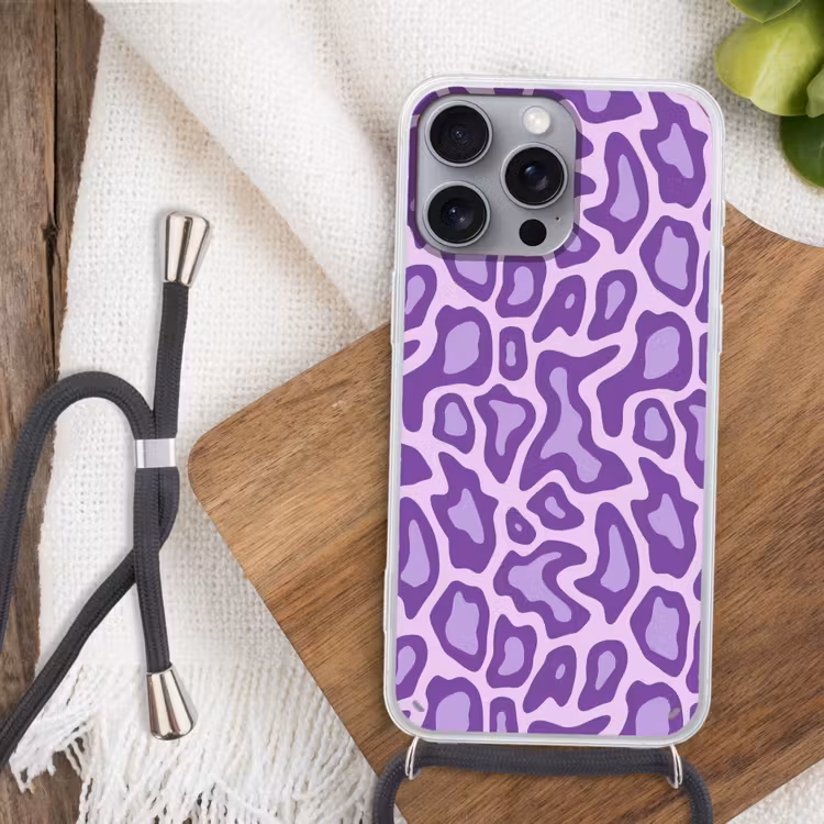 Telefoonhoesje met koord - Paars - Abstract - Luipaard - Vlekken - Groovy - Patroon — 3