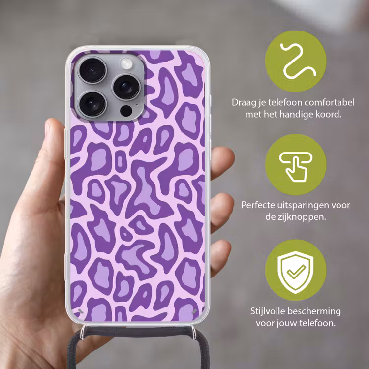 Telefoonhoesje met koord - Paars - Abstract - Luipaard - Vlekken - Groovy - Patroon — 4