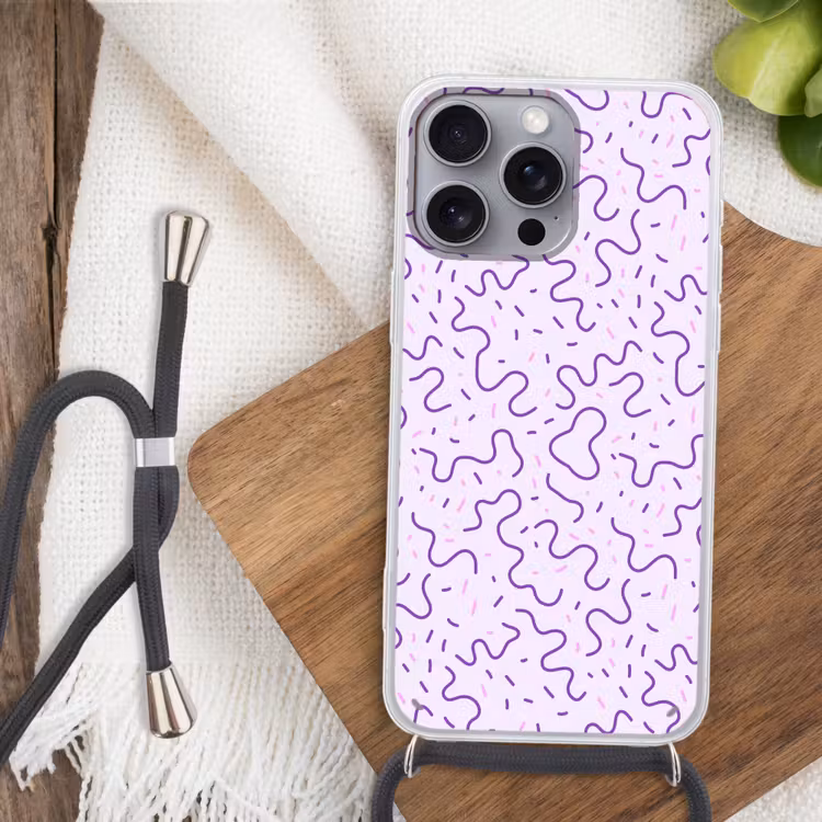 Telefoonhoesje met koord - Paars - Abstract - Memphis - Retro - Spikkels - Patroon — 3